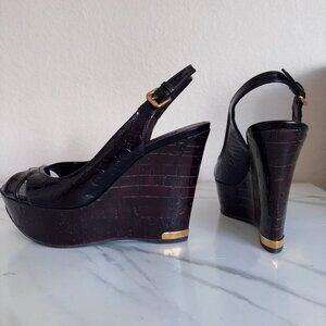 Louis Vuitton Patent Leather Platforms Wedges Open Toe Clogs | Size 8.5, Medium